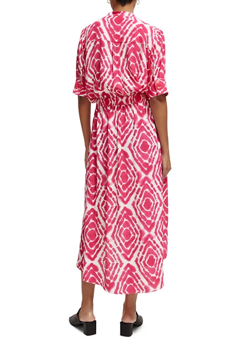 MIDI DRESS WITH HIGH LOW HEM DISCO TIE DYE POP PINK 2