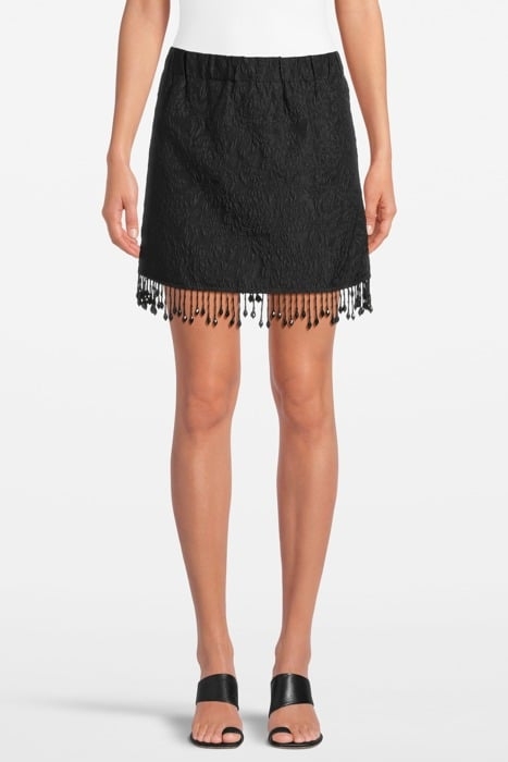 JACQUARD ORGANZA BEAD FRINGE MINI SKIRT BLACK 1
