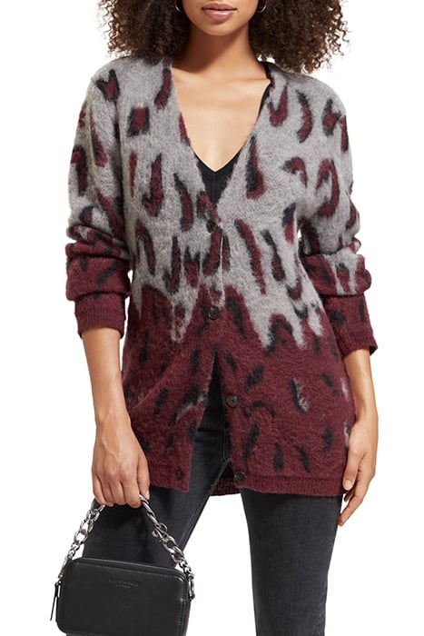 BRUSHED ANIMAL JACQUARD CARDIGAN BORDEAUX 1