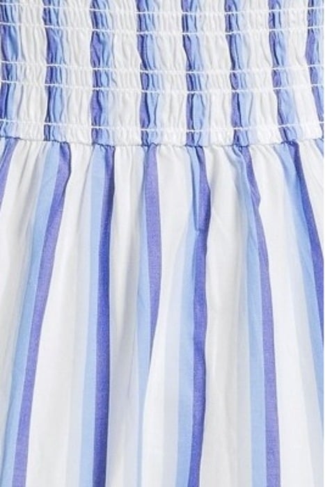 STRIPE COTTON OPEN-NECK SMOCK LONG DRESS SILVER LAKE BLUE 5