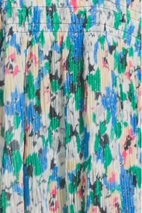 PLEATED GEORGETTE V-NECK SMOCK MIDI DRESS FLORAL AZURE BLUE 5