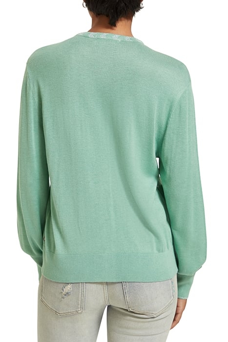 JACQUARD TRIM CREW NECK CARDIGAN FROZEN MINT 2
