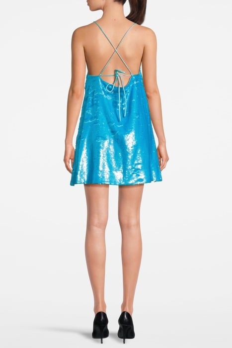 SEQUINS STRAP MINI DRESS BLUE CURACAO 2