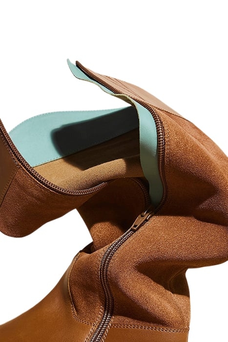 LEATHER SUEDE KNEE HIGH BOOT DARK TAN 4