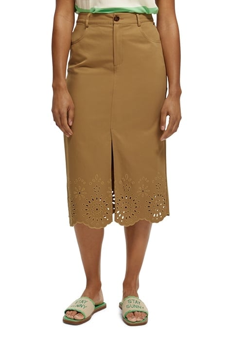 BRODERIE LONGUETTE ORGANIC COTTON MIDI SKIRT COCONUT SHELL 1