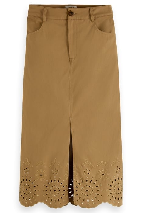 BRODERIE LONGUETTE ORGANIC COTTON MIDI SKIRT COCONUT SHELL 4