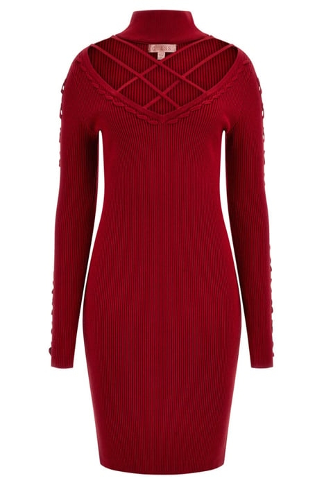 LS MOCK NK LACE UP D CHILI RED 4