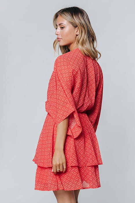 MENCIA SMALL GEO TWO LAYER MINI DRESS BRIGHT ORANGE 4