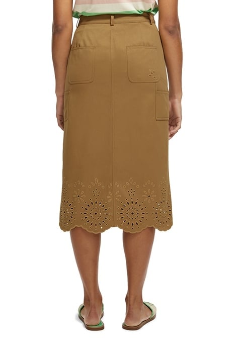 BRODERIE LONGUETTE ORGANIC COTTON MIDI SKIRT COCONUT SHELL 2