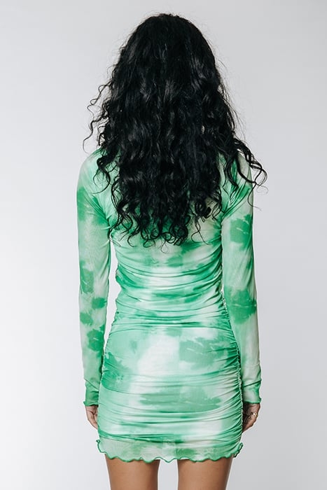 JUDA TIE DYE GATHERED MESH DRESS MINT 2