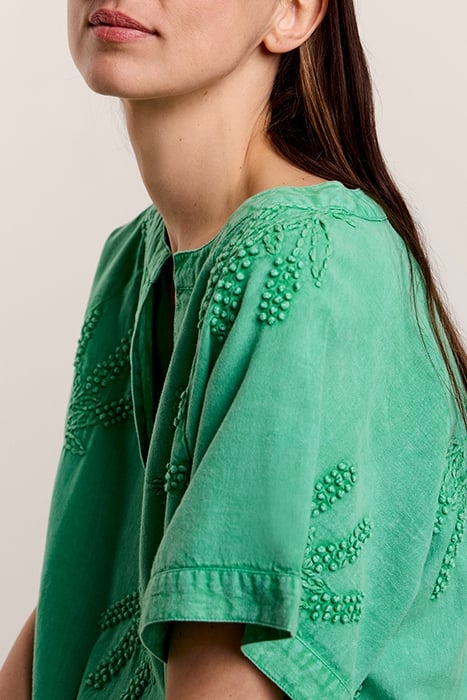 DRESS WASHED COTTON HAND EMBROIDERY GREENS 4