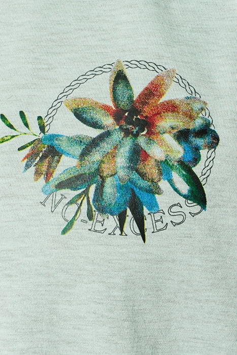 T-SHIRT CREWNECK MELANGE GARMENT DYED PLACED PRINT MINT 7