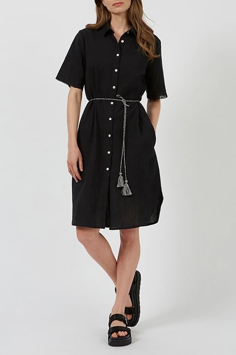 SPRING LINEN MIX DRWSTRNG DRSS BLACK 1