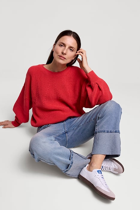 BALLOON SLEEVE SWEATER ACRYLIC KNIT BRIGHT CORAL 6