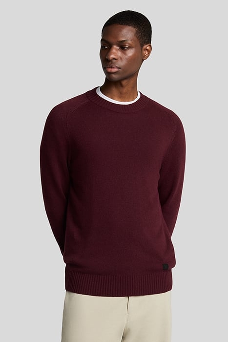 SADDLE SLEEVE CREW NECK JUMPER BURGUNDY HEATHER 1