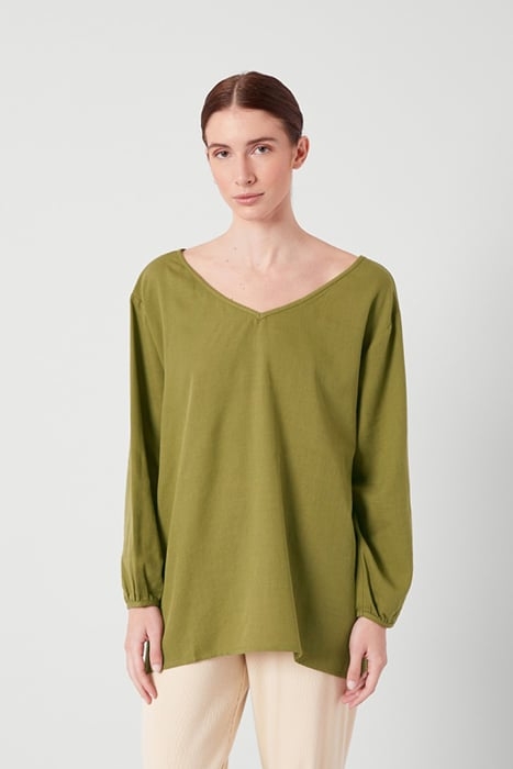 V COLLAR LONGSLEEVES TRAPEZE MID-LENGTH TOP WASABI 1