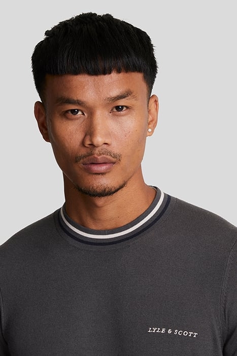 EMBROIDERED TIPPED CREW NECK JUMPER GUNMETAL 5