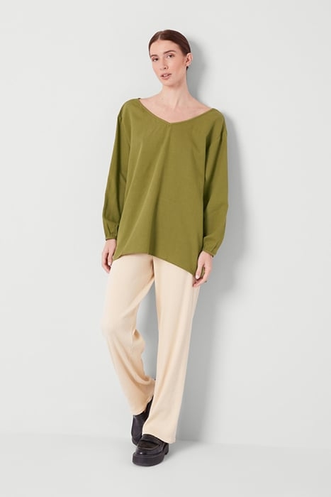 V COLLAR LONGSLEEVES TRAPEZE MID-LENGTH TOP WASABI 3