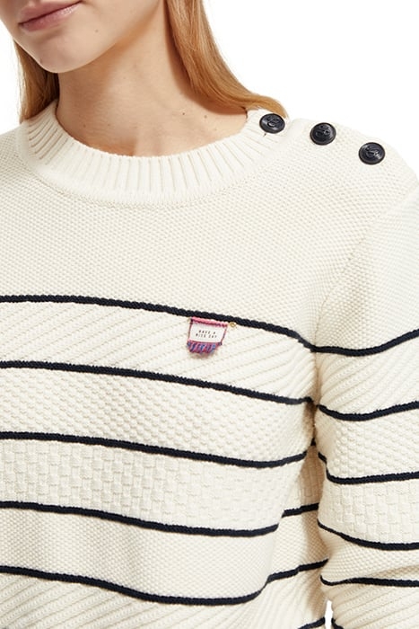 BUTTON SHOULDER STRIPED PULLOVER ECRU 6