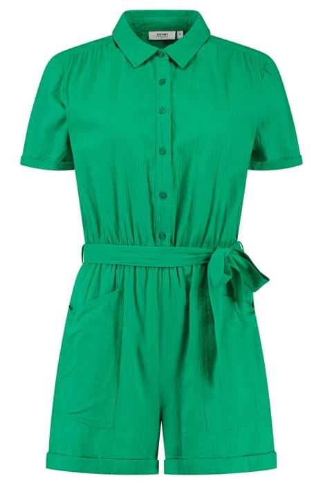LADIES FREYA MOUSSELINE WAFFLE JUMPSUIT BASIL GREEN 5