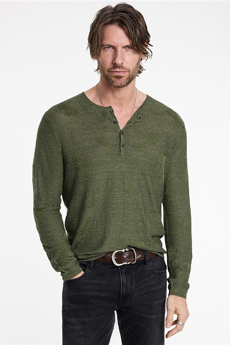 AGUSTIN REGULAR FIT LS HENLEY WITH DISTR TARP GREEN 1