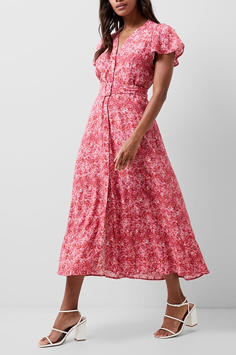 FRENCH CONNECTION CASS DELPHINE SS V NK MIDI DRESS TRUE RED 1