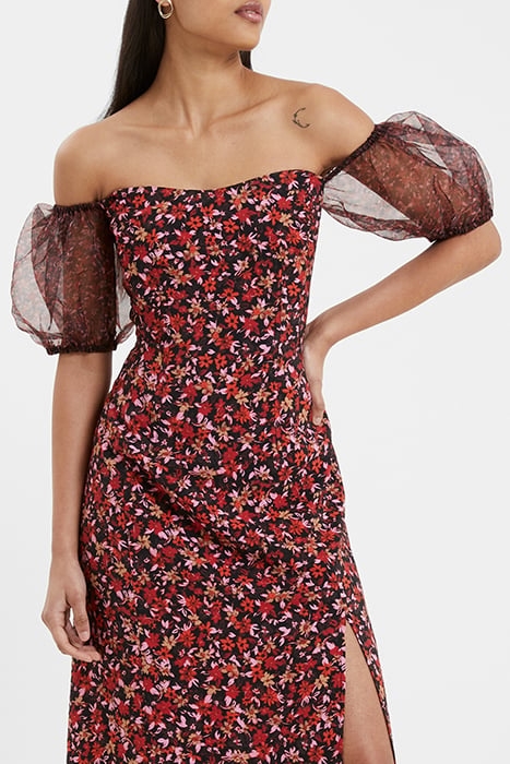 CLARA FLAVIA TEXT PUF SLV DRES BLACK 3