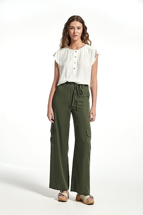 LYOCELL PALAU TROUSERS KAKI STITCHES CAMEL 3