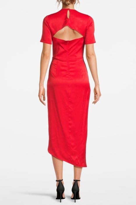 RUFFLE-TRIM ASYMMETRIC MIDI DRESS RED 2