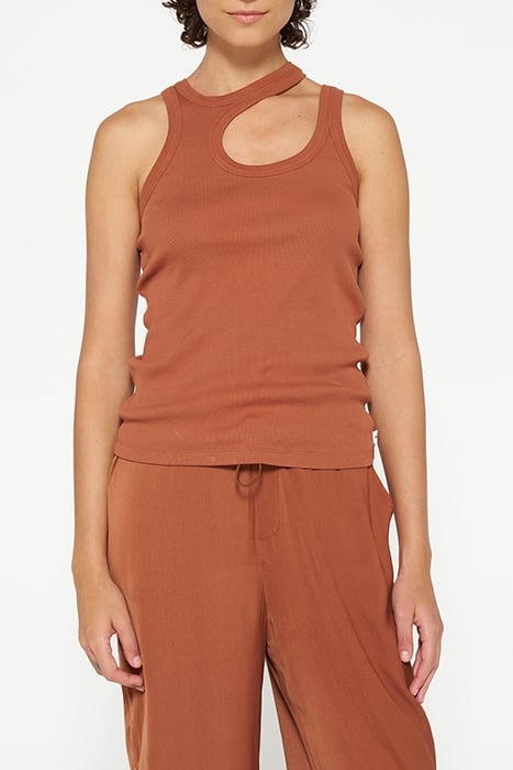 CUT OUT TANK TOP RIB SADDLE BROWN 1
