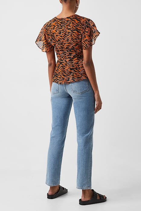 IGER CRINKLE MIX V NECK TOP ORANGE 3