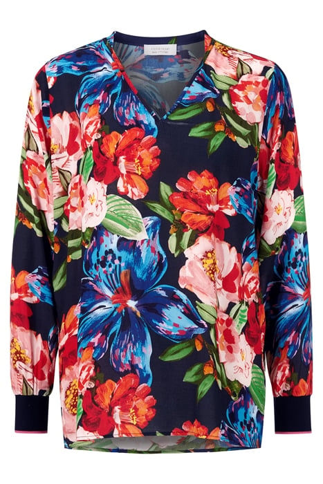 PRINTED V-NECK BLOUSE WITH KNIT CUFFS RED SALSA 4