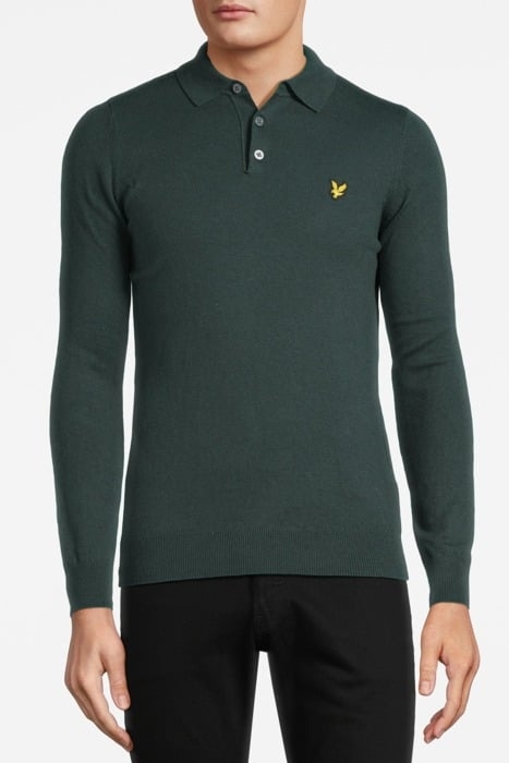 COTTON MERINO LONG SLEEVE KNITTED POLO ARGYLE TEAL 1
