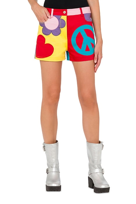 SYMBOLS EMBROIDERY STRETCH COTTON SHORTS MULTICOLOR 1