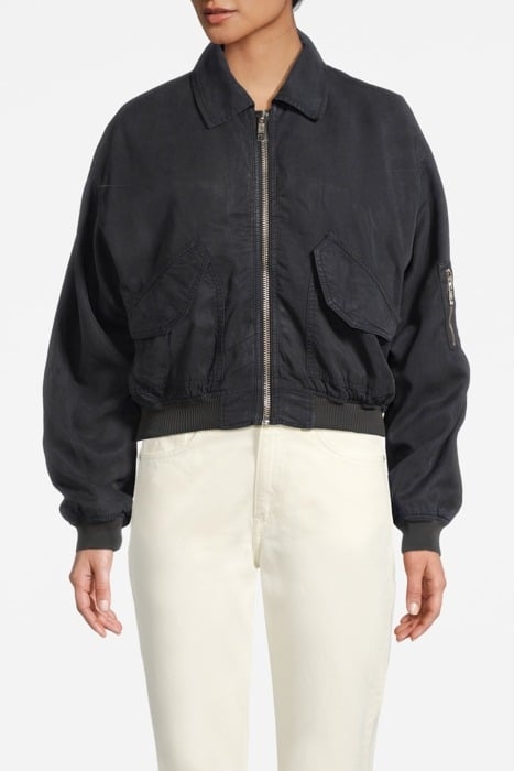 GARMENT-DYED LYOCELL BOMBER JACKET BLACK 1