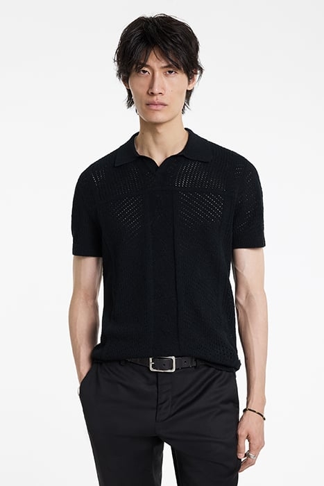 THEO SS POINTELLE SWEATER POLO BLACK 1