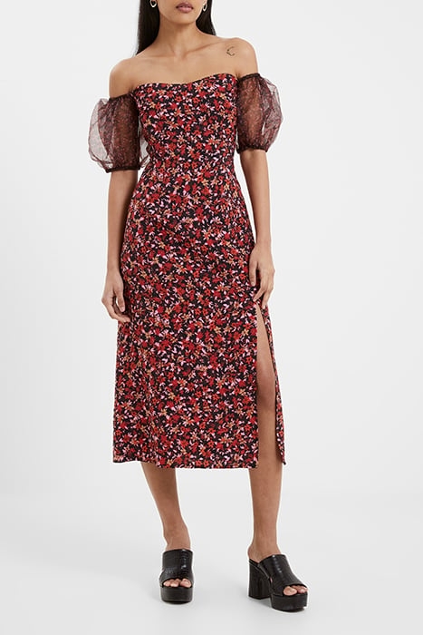 CLARA FLAVIA TEXT PUF SLV DRES BLACK 1