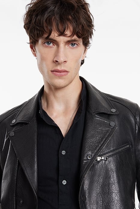 SLIM FIT BIKER JACKET WITH SNAP/ZIP CLOS BLACK 3