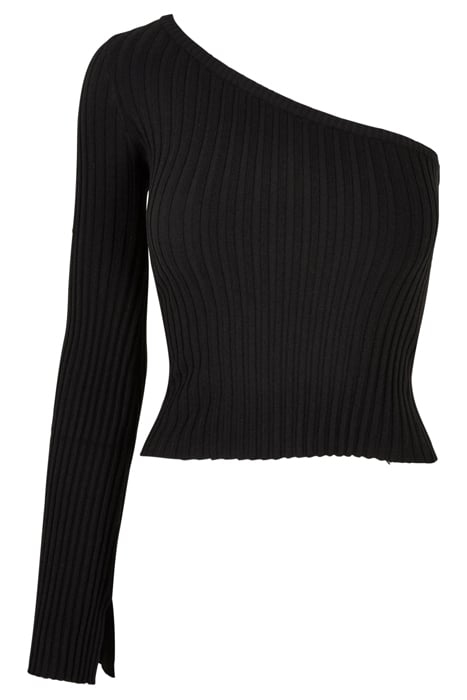 LADIES SHORT RIB KNIT ONE SLEEVE SWEATER BLACK 4