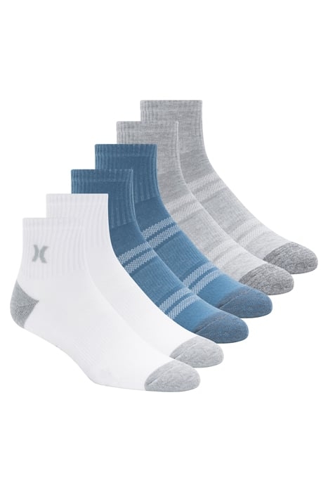 6PK MENS 1/2 TERRY QTR CREW WHITE/BLUE 1