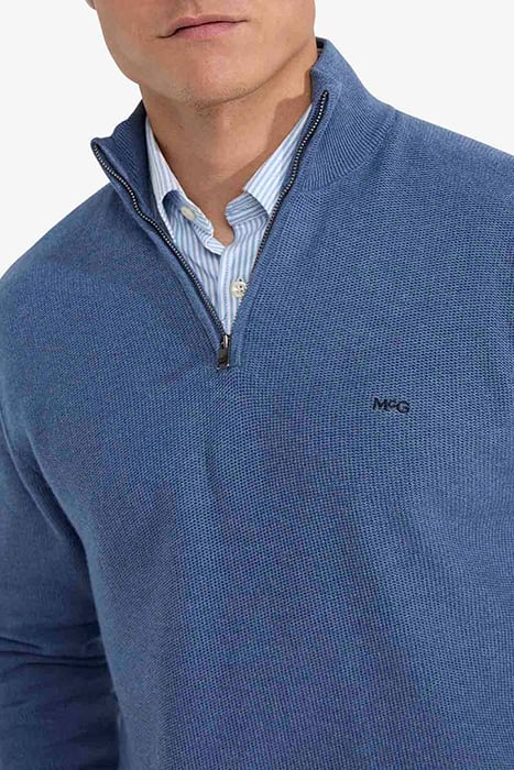 STRUCTURED ZIP MOCK SWEATER VINTAGE BLUE 6