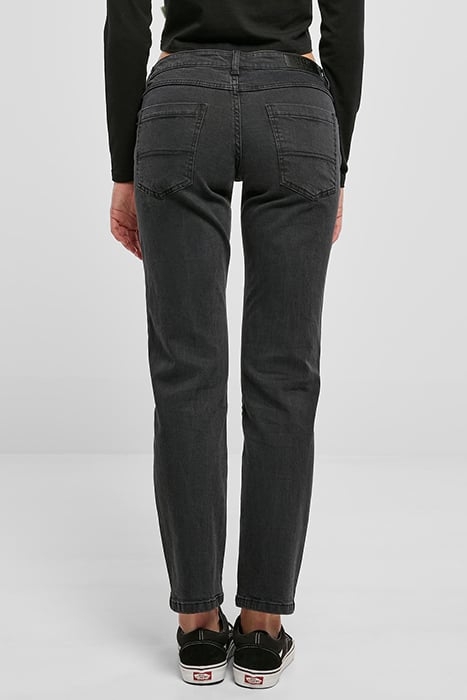 LADIES LOW WAIST STRAIGHT DENIM PANTS BLACK WASHED 2