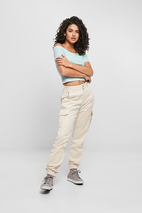 LADIES OFF SHOULDER RIB TEE SEABLUE 3