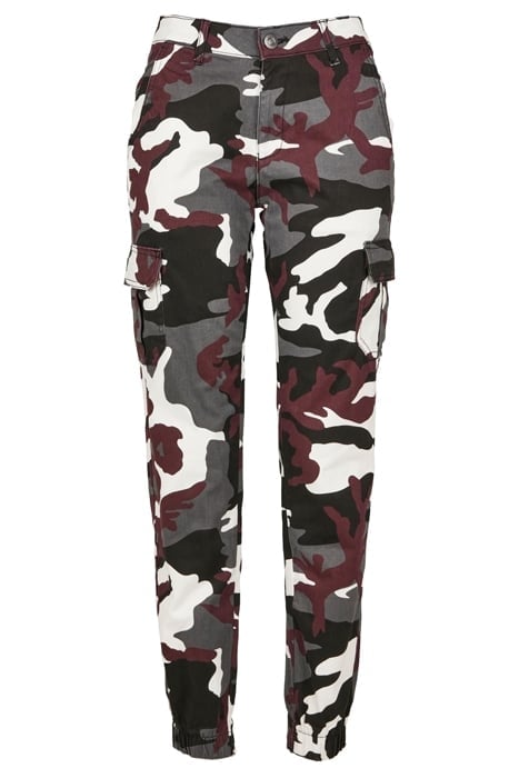 LADIES HIGH WAIST CAMO CARGO PANTS WINE CAMO 1
