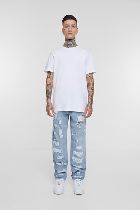 HEAVY OUNCE STRAIGHT FIT HEAVY DESTROYED JEANS NEW LIGHT BLU 3