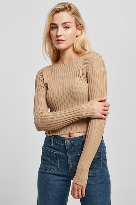 LADIES SHORT RIB KNIT TWISTED BACK SWEATER UNIONBEIGE 1