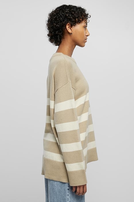 LADIES STRIPED KNIT CREW SWEATER WETSAND/SAND 7