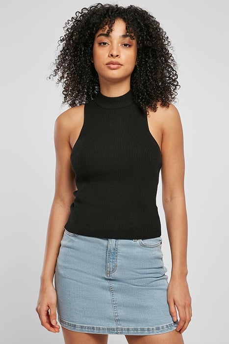 LADIES SHORT RIB KNIT TURTLENECK TOP BLACK 1