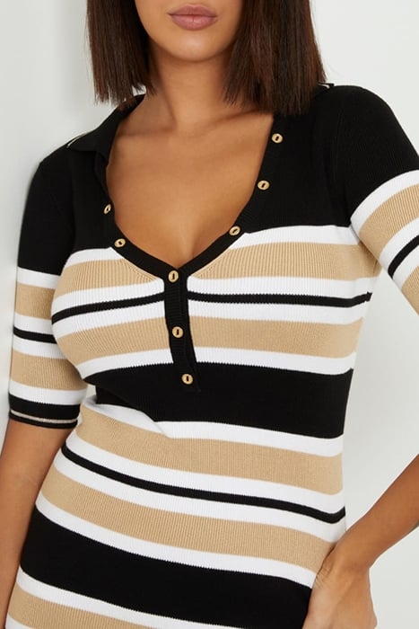 MAIA SS DRESS SWTR BLACK WHITE TAUPE ST 5