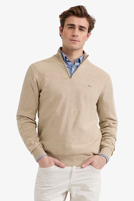 STRUCTURED ZIP MOCK SWEATER SAND 1